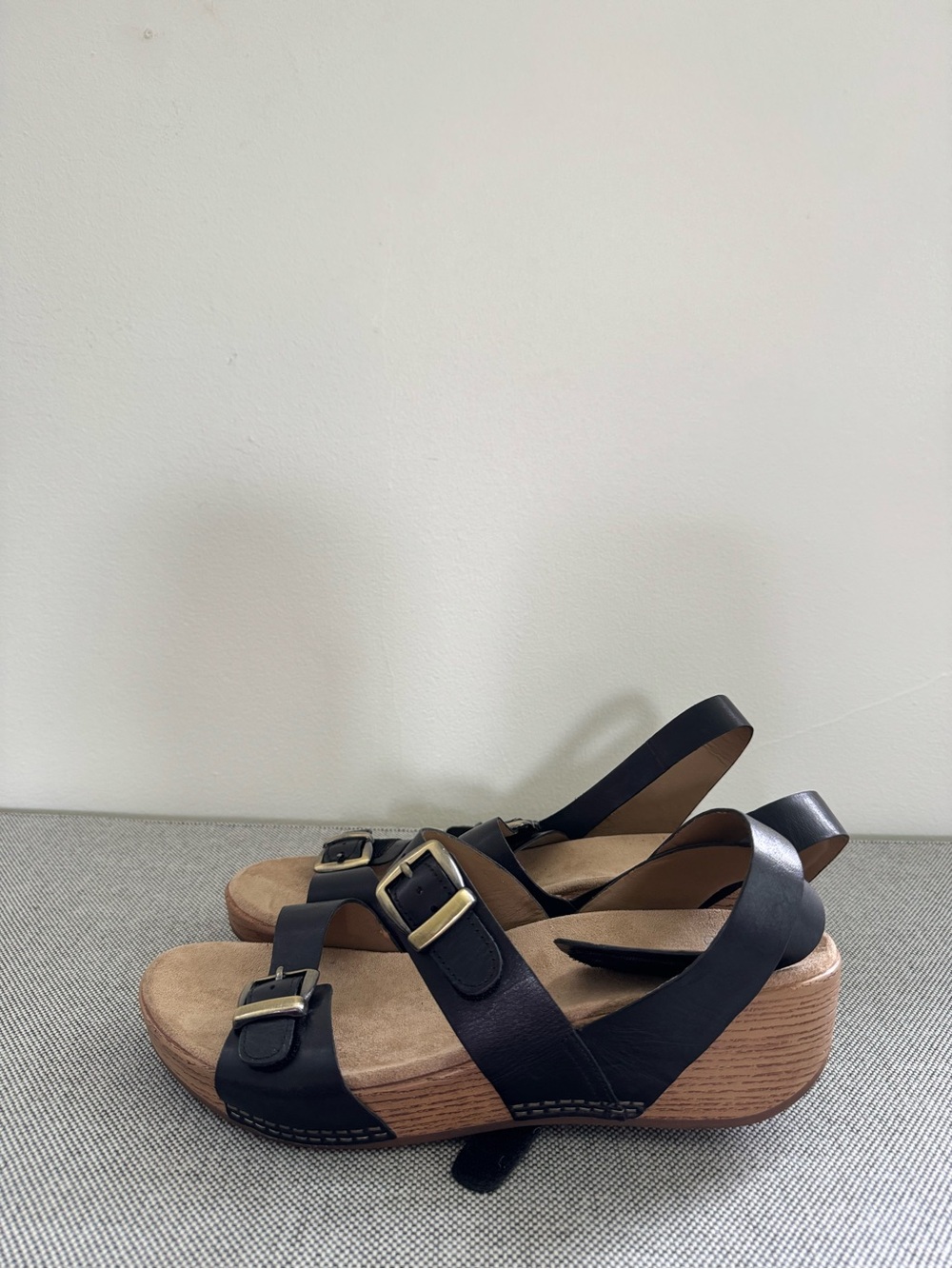 Dansko Leather Adjustable Wedge Sandals | Black | Comfort Platform Sandals